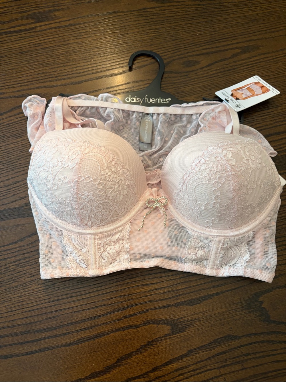 Daisy Fuentes Blush Lace Longline Bra with Bow Accent set